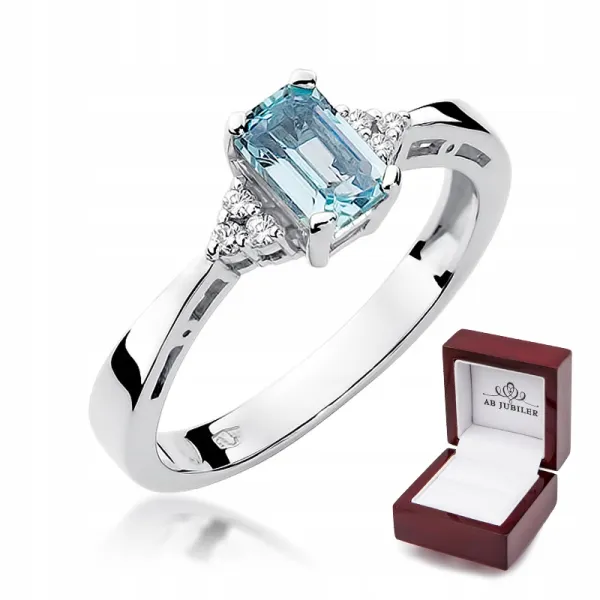 Pierścionek Zaręczynowy Białe Złoto Topaz Diamenty
