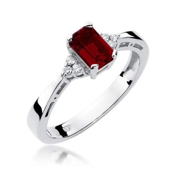 Pierścionek Granat Diamenty Białe Złoto Próba 585