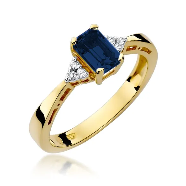 Złoty Pierścionek z Szafirem i Diamentami pr 585