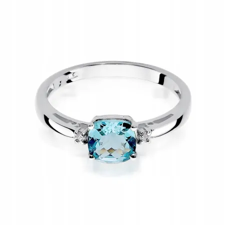 Złoty 585 Pierścionek Zaręczynowy Topaz Diamenty