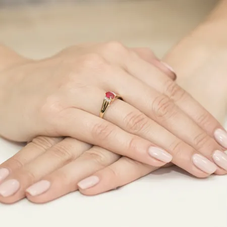 Złoty Zaręczynowy 585 Pierścionek Granat Brylanty