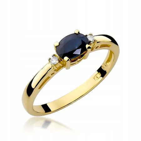 Pierścionek 585 Białe Złoto Szafir Diamenty Grawer