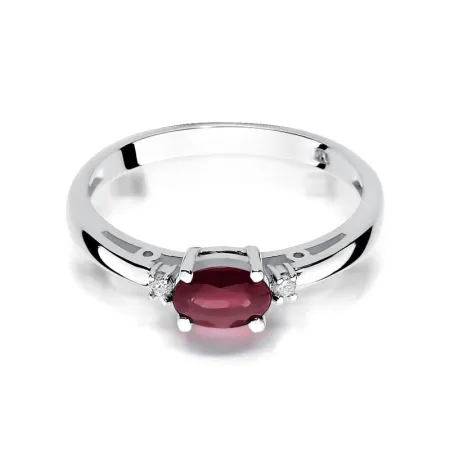 Pierścionek Rubin Diamenty Białe Złoto pr 585
