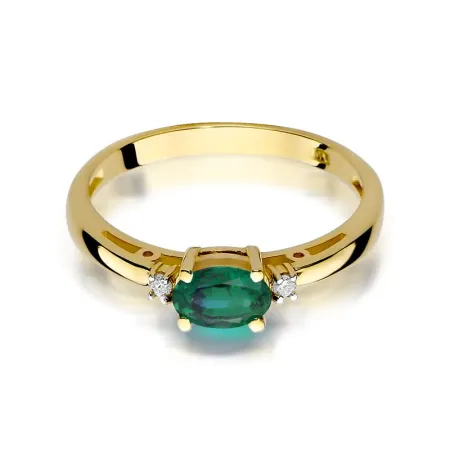 Pierścionek pr 585 Szmaragd Diamenty Białe Złoto