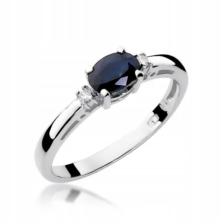 Złoty 14K Pierścionek z Szafirem i Diamentami