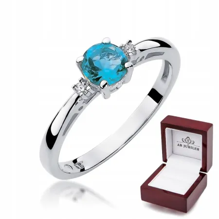 Pierścionek Zaręczynowy Białe Złoto Topaz Brylant