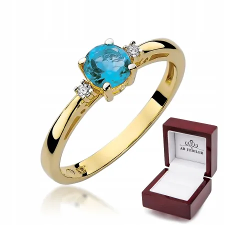 Złoty 14K Pierścionek z Topazem i Brylantami