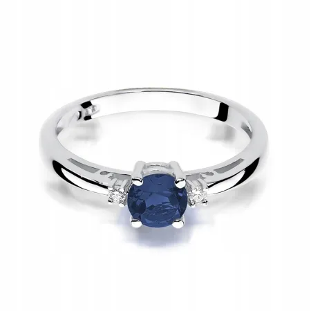 Złoty 14K Pierścionek Szafir i Diamenty Grawer