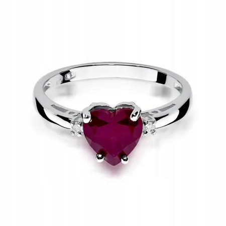 Złoty Pierścionek 585 Serce Rubin Brylanty Grawer