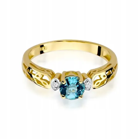 Zaręczynowy Pierścionek Białe Złoto Topaz Diamenty