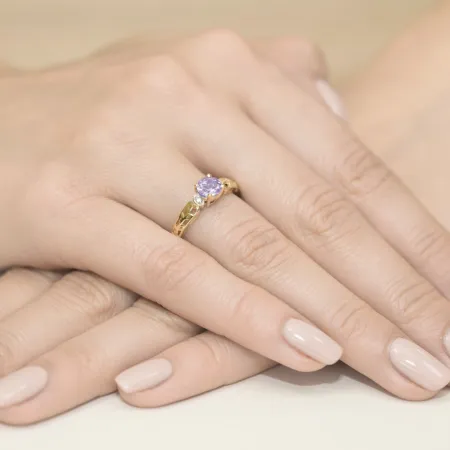 Złoty Zaręczynowy Pierścionek Ametyst Diamenty 585