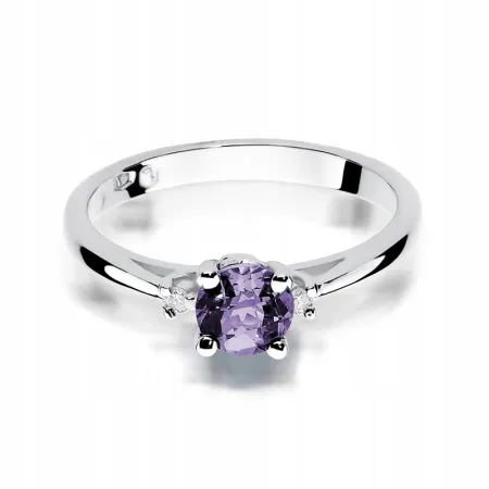 Pierścionek 585 Zaręczynowy Ametyst Białe Złoto
