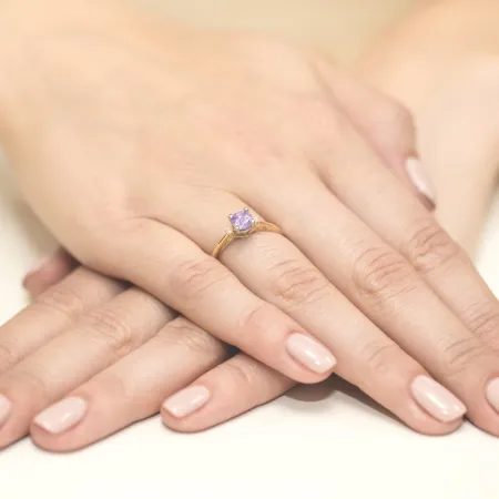 Pierścionek 585 Zaręczynowy Ametyst Białe Złoto