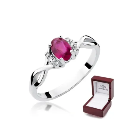 Pierścionek Rubin Brylanty Białe Złoto na Prezent