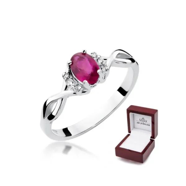 Pierścionek Rubin Brylanty Białe Złoto na Prezent