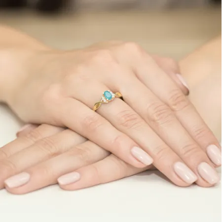 Złoty 14K Pierścionek Zaręczynowy Topaz i Diamenty