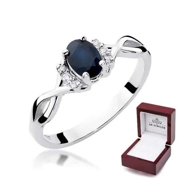 Pierścionek Szafir Diamenty Białe Złoto na Prezent
