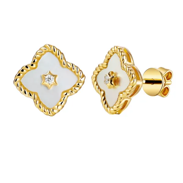 ZŁOTE 585 KOLCZYKI MASA PERŁOWA I DIAMENTY