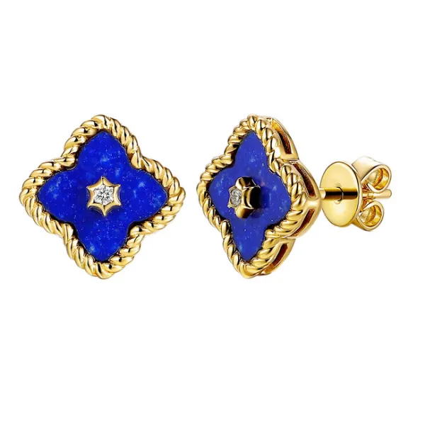 ZŁOTE 585 KOLCZYKI LAPIS I DIAMENTY KONICZYNKI