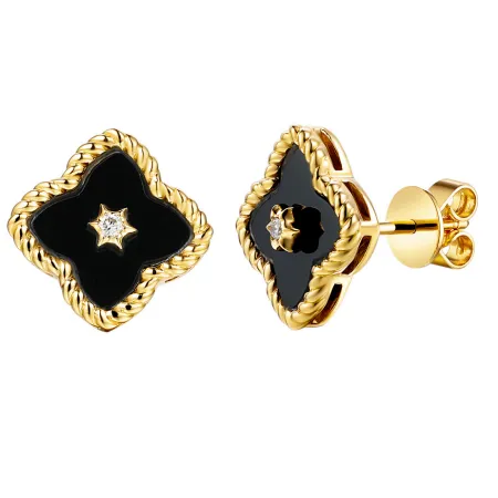 ZŁOTE 585 KOLCZYKI AGAT I DIAMENTY KONICZYNKI