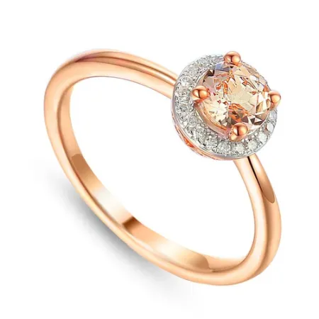 Pierścionek 585 Morganit Diamenty Różowe Złoto