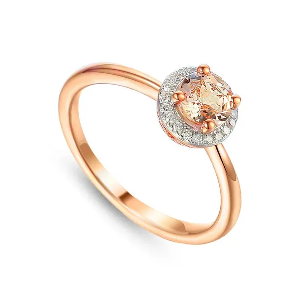 Pierścionek 585 Morganit Diamenty Różowe Złoto