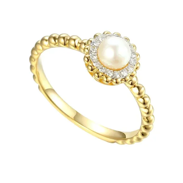 ZŁOTY 585 PIERŚCIONEK PERŁA DIAMENTY GRAWER