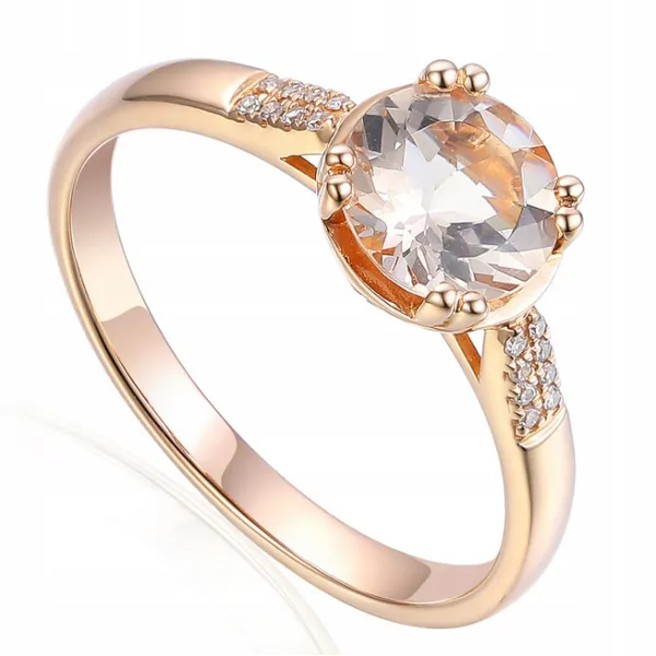 Pierścionek Morganit Diamenty Różowe Złoto pr 585