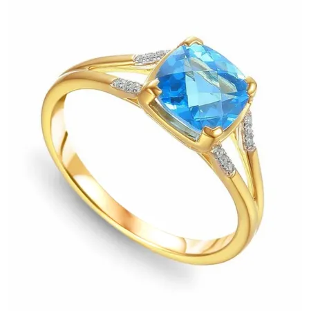 Złoty 585 Pierścionek Topaz i Diamenty Grawer