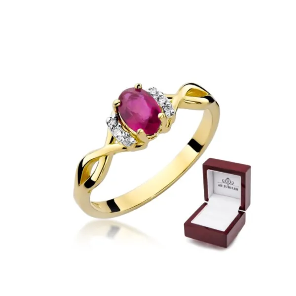 Złoty Elegancki Pierścionek Rubin 0,60ct Brylanty