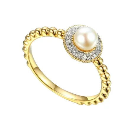 PIERŚCIONEK Z PERŁĄ I DIAMENTAMI pr 585 GRAWER