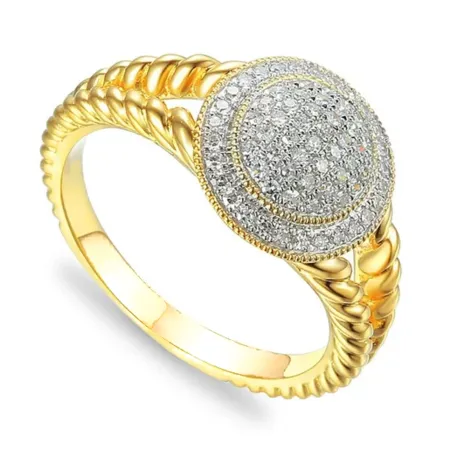 Złoty 585 Elegancki Pierścionek Diamenty Grawer