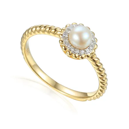 ZŁOTY 585 PIERŚCIONEK PERŁA DIAMENTY GRAWER