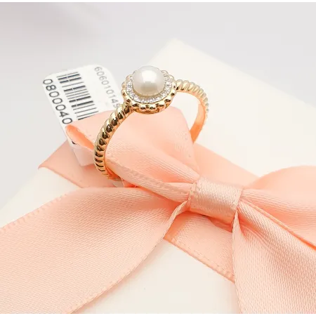 ZŁOTY 585 PIERŚCIONEK PERŁA DIAMENTY GRAWER