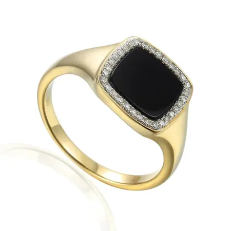 Złoty Sygnet 585 z Agatem i Diamentami Grawer