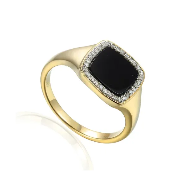 Złoty Sygnet 585 z Agatem i Diamentami Grawer