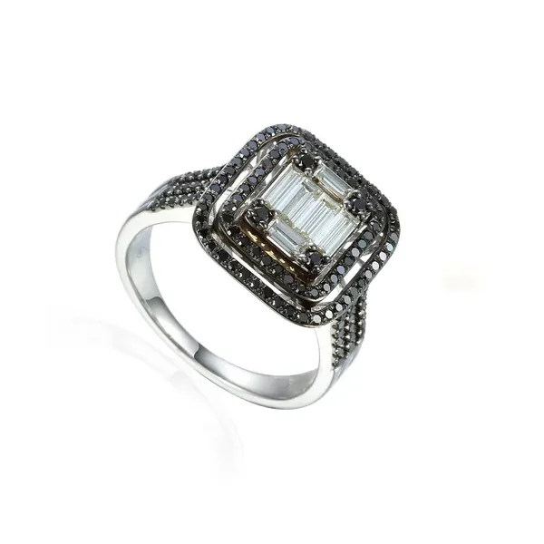 Pierścionek 585 Białe Czarne Diamenty Białe Złoto