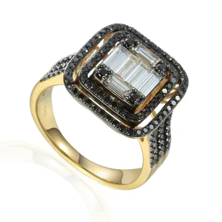 Pierścionek 585 Białe Czarne Diamenty Białe Złoto