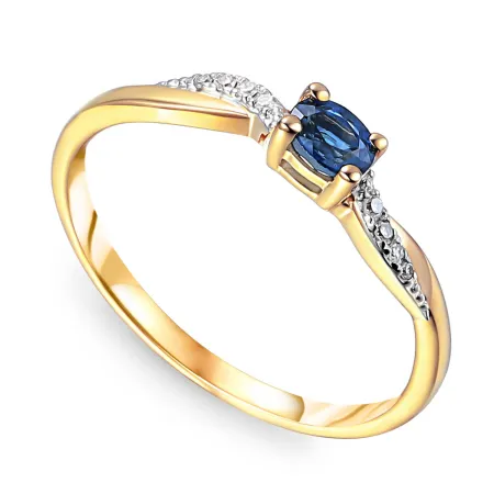 Złoty 585 Zaręczynowy Pierścionek Szafir Diamenty