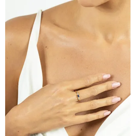 Złoty 585 Zaręczynowy Pierścionek Szafir Diamenty