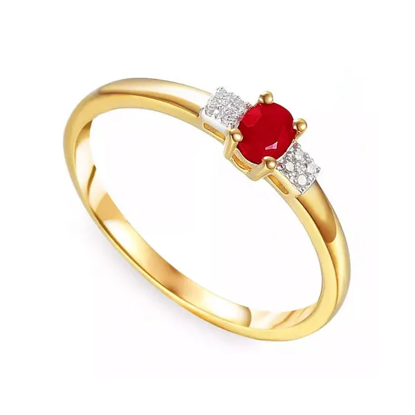 Złoty Zaręczynowy 585 Pierścionek Rubin Diamenty