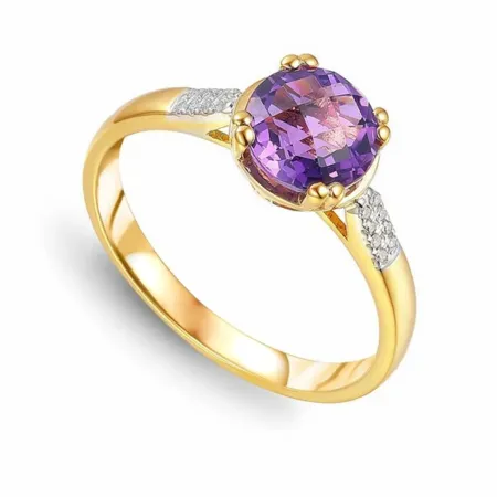 Złoty 585 Pierścionek Ametyst Diamenty