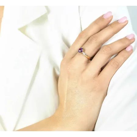 Złoty 585 Pierścionek Ametyst Diamenty