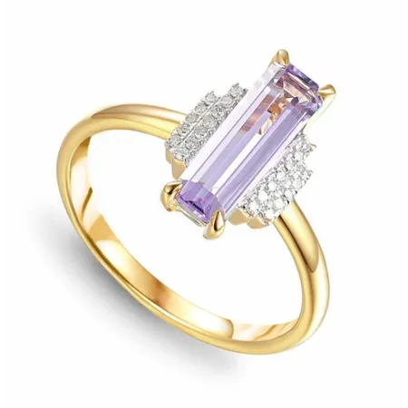 Złoty Pierścionek Różowy Ametyst i Diamenty pr 585