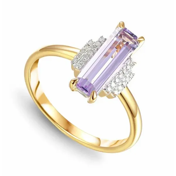 Złoty Pierścionek Różowy Ametyst i Diamenty pr 585