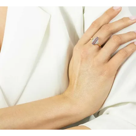 Złoty Pierścionek Różowy Ametyst i Diamenty pr 585