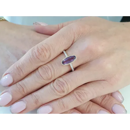 Złoty 585 Pierścionek Ametyst i Diamenty Grawer