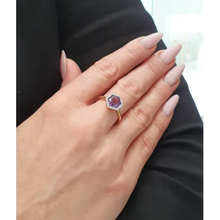 Złoty 585  Pierścionek Ametyst Diamenty 