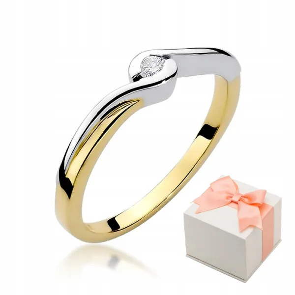 Złoty Delikatny 14K Pierścionek z Brylantem