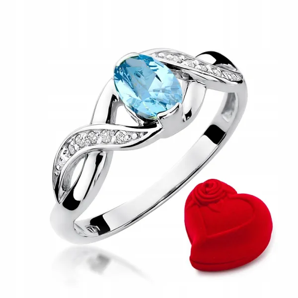 Pierścionek Białe Złoto Topaz Diamenty na Prezent